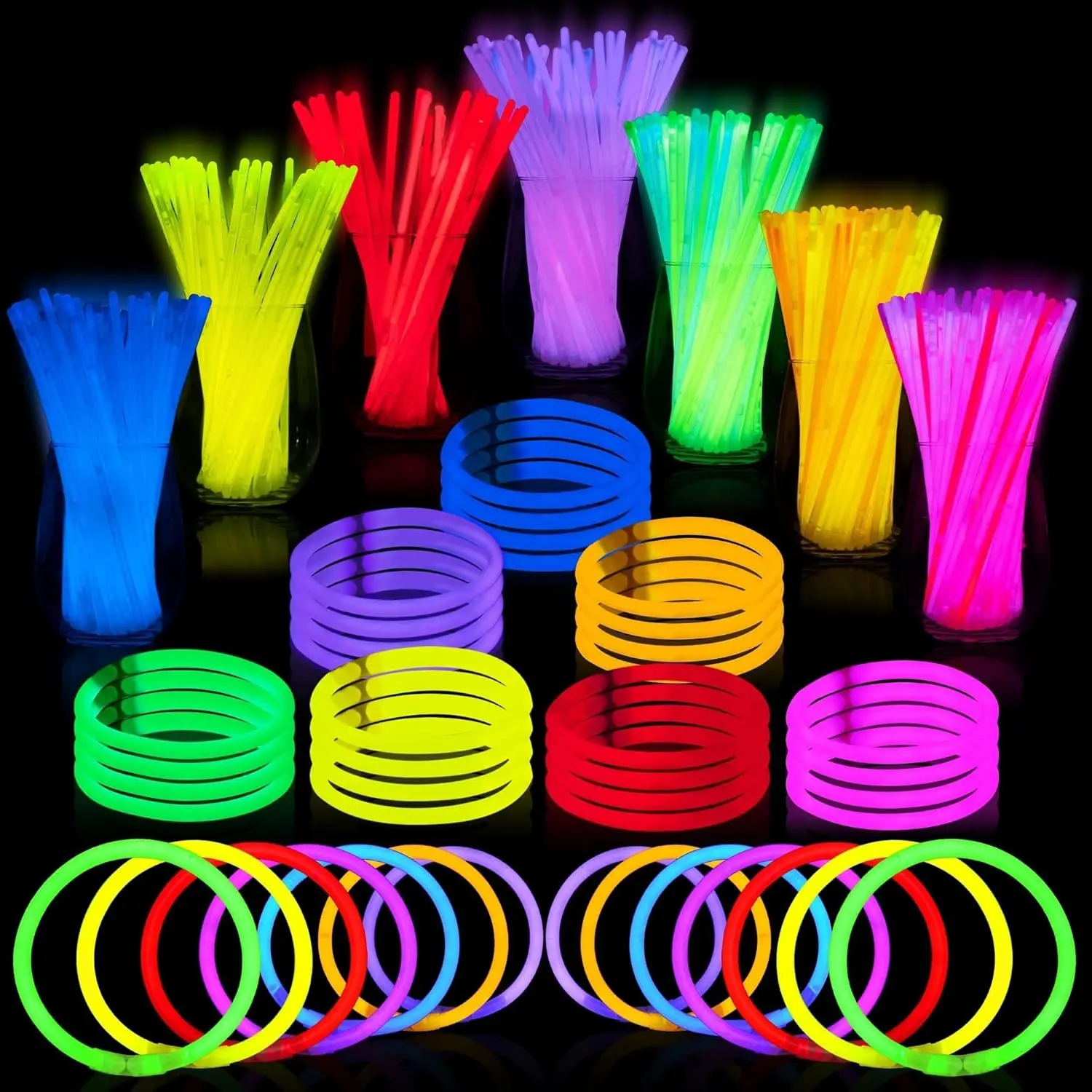 JOYIN 100 Pcs 8" Neon Glow Sticks Bulk Pack with Connectors, Festive Party Favors for Necklaces & Bracelets, Birthday Decor, Party Ideas, Home Supplies Gifts