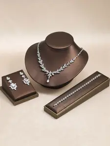 Elegant Bridal Jewelry Set, Necklace Earrings Bracelet, Flower Pattern Design, Floral Pattern, Perfect for Weddings & Special Occasions