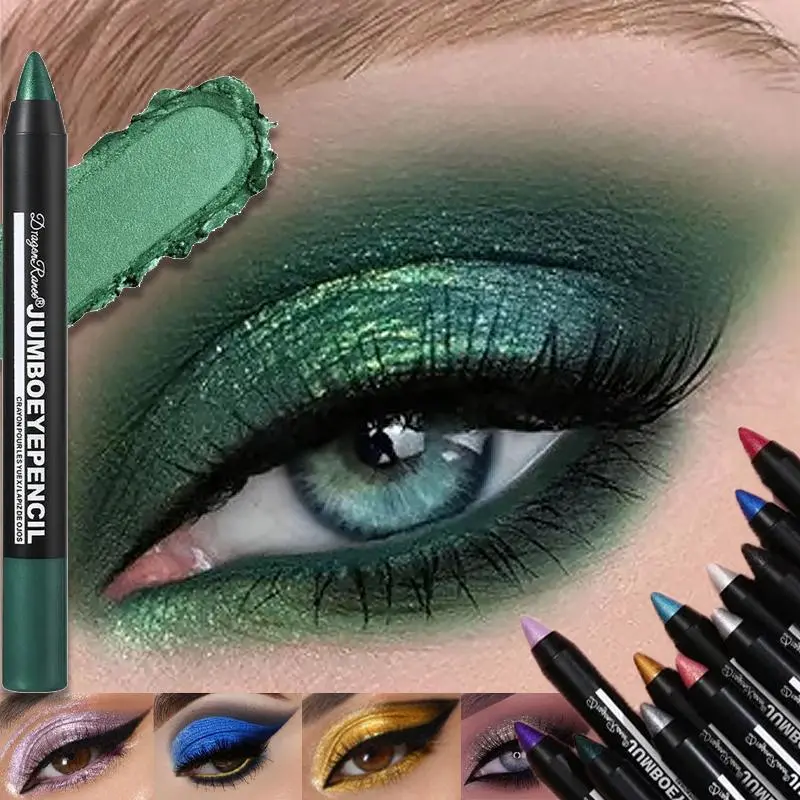 Smoky Green Eyeshadow Pencil Waterproof Pearlescent Metallic Glitter Eye Shadow Stick Highlighter Pen Eye Makeup Tools 12 Colors