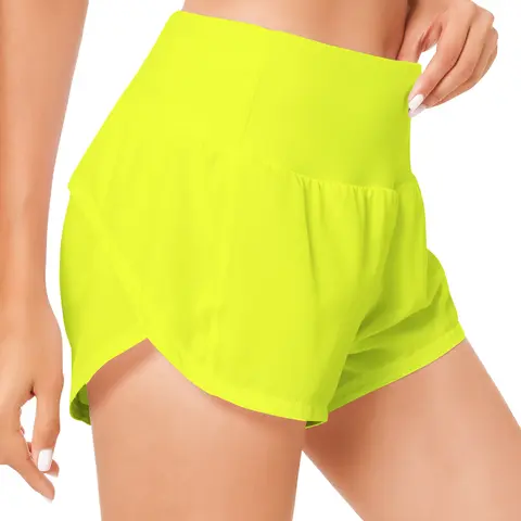 Women's High-Waisted 2-in-1 Polyester Pocket Athleisure Shorts - 2.5" Short Cut, Quick-Dry, Stretchy, Breathable, Weightless, Low Iron, Camo Options, Lined Universal Biking & Gym Wear
