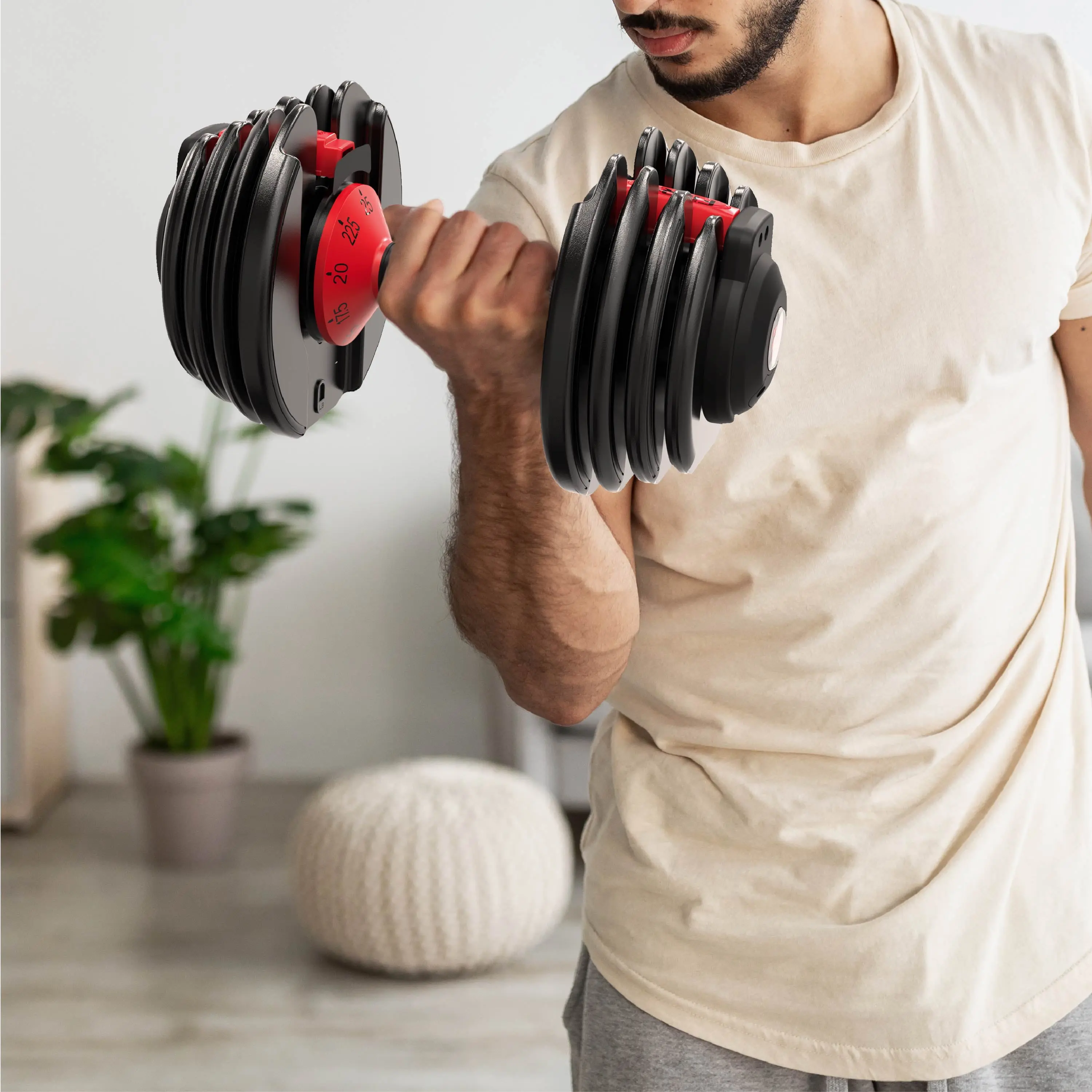 Fitrx Smartbell, 25Lbs. Quick-Select 9 in 1 Adjustable Dumbbell for Home Gym, 5-25Lbs. Weight in 2.5Lbs Increments FitRx