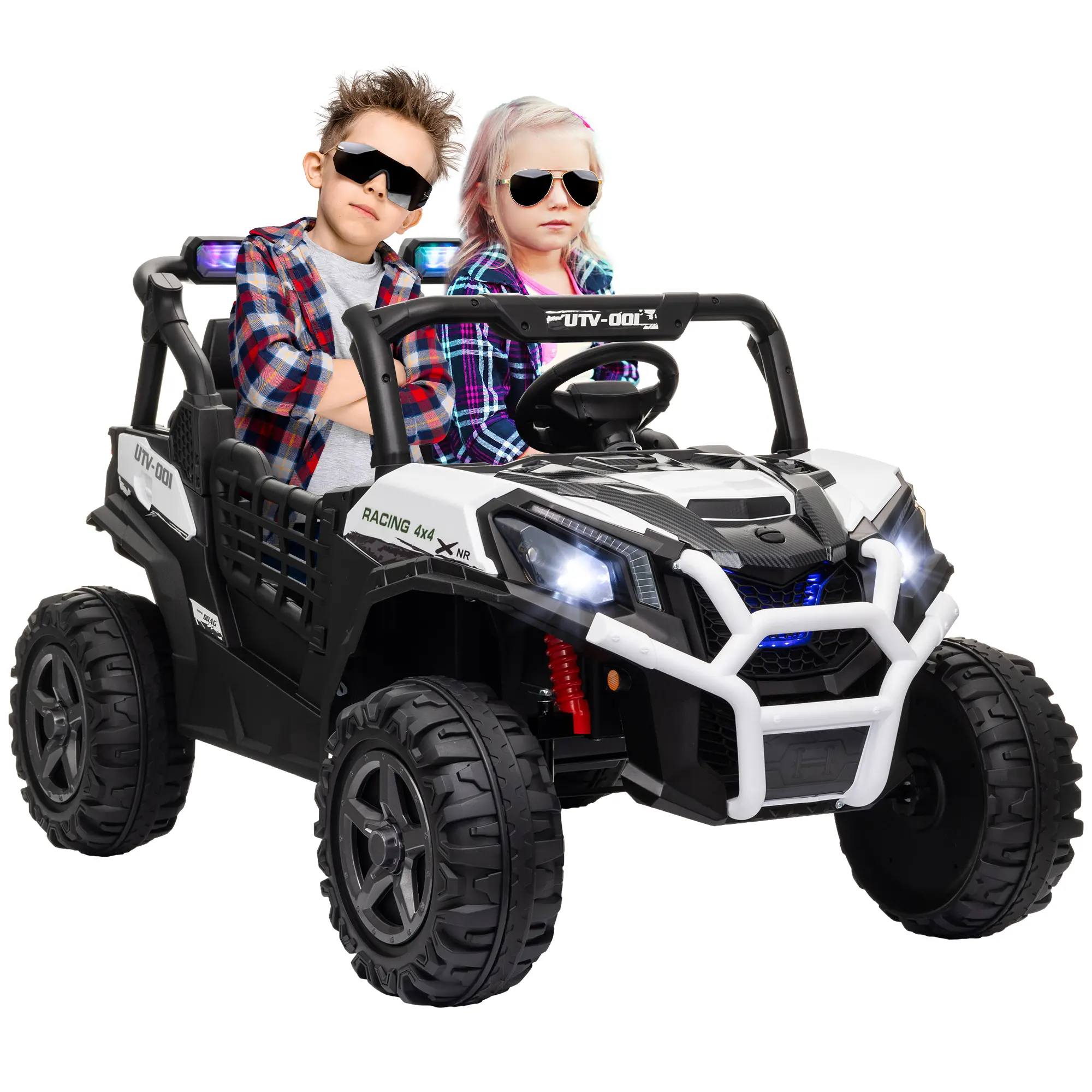 #tiktokshopbacktoschool Qaba Kids 24V 2-Seater Kids Ride on Car, Weight Capacity 132 lbs, Battery Powered, Off-Road Vehicle with Remote Control, LED Lights, Spring Suspension, MP3/USB Music