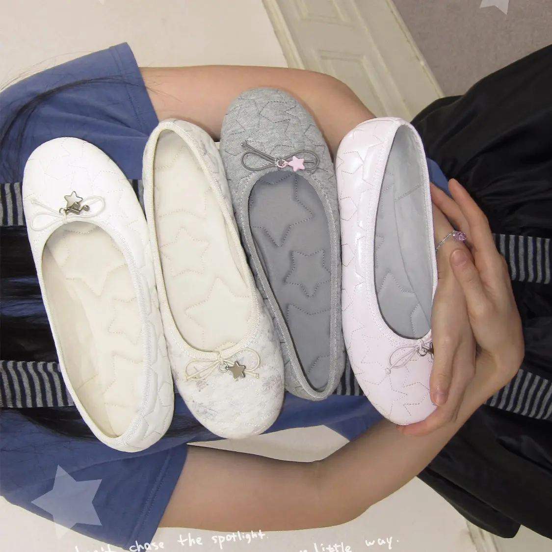 Korean Seoul niche star-embroidered ballet shoes for women, 2026 new casual sporty slip-on shoes