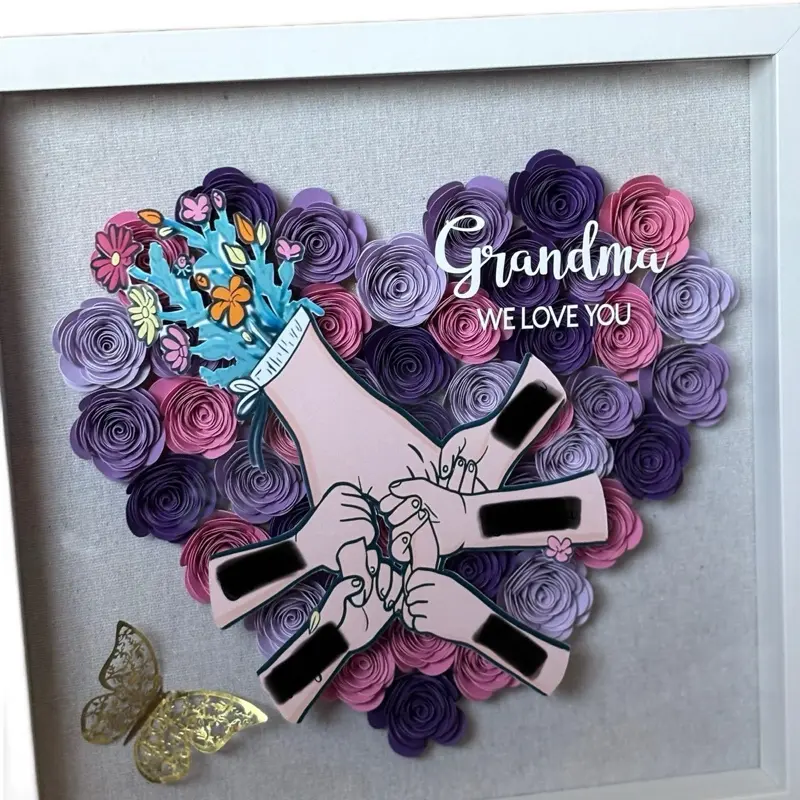 Custom Mother's Day Shadow Box Personalized Paper Flower Art with Names Gift for Grandma Mom or Nana.