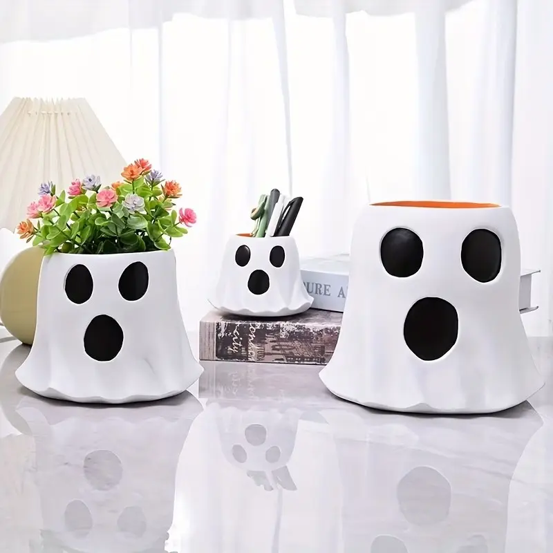 Halloween Ghost Flower Pot Set, Decorative Flower Pot, Cute Garden Decor, Charming Vase, Desktop Freshener, Adorable Pen Candy Storage Box, Home Decor
