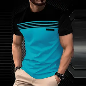 Men's Short Sleeve T-Shirt - Striped Panel Design, Casual Minimalist Style, Comfortable and Versatile, Suitable for Summer Wear