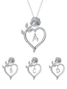 New 26 Letter Necklace, Initial Necklace, Heart Rose Pendant, Unisex Jewelry Gift, Valentine's Day, Anniversary, Christmas, Birthday Present