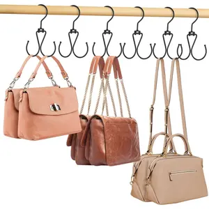 6 Pack Purse Hanger Organizer for Closet, Heavy Duty Rotatable Purse Holder with 12 Storage Capacity, Bag Storage Rack for Purses Bags Backpacks, Black