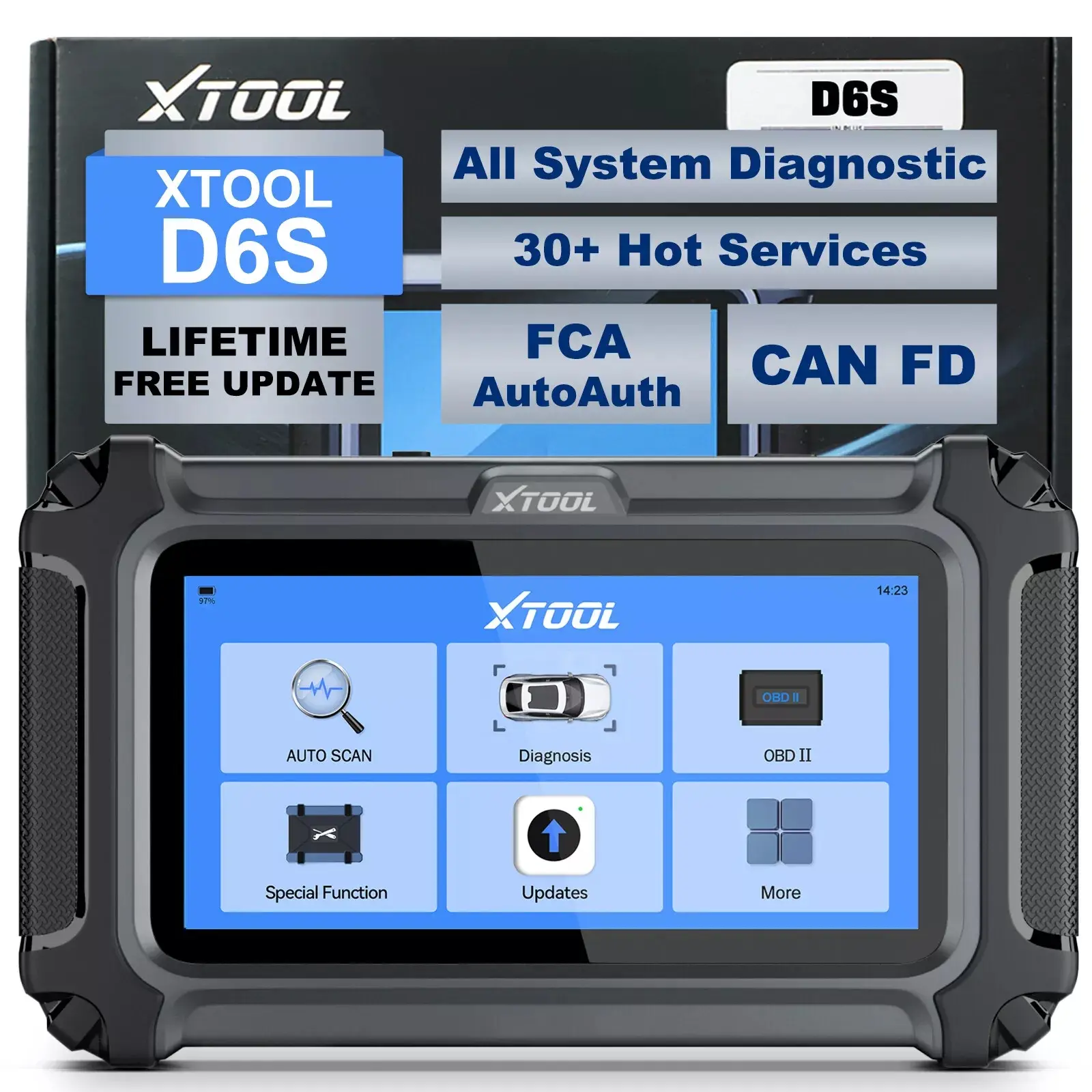 [Summervibes] XTOOL D6S Car OBD2 Scanner Full System Diagnostic Scan Tool, CAN FD, 30+ Resets, Lifetime Free Updates Autos Vehicle Automotive