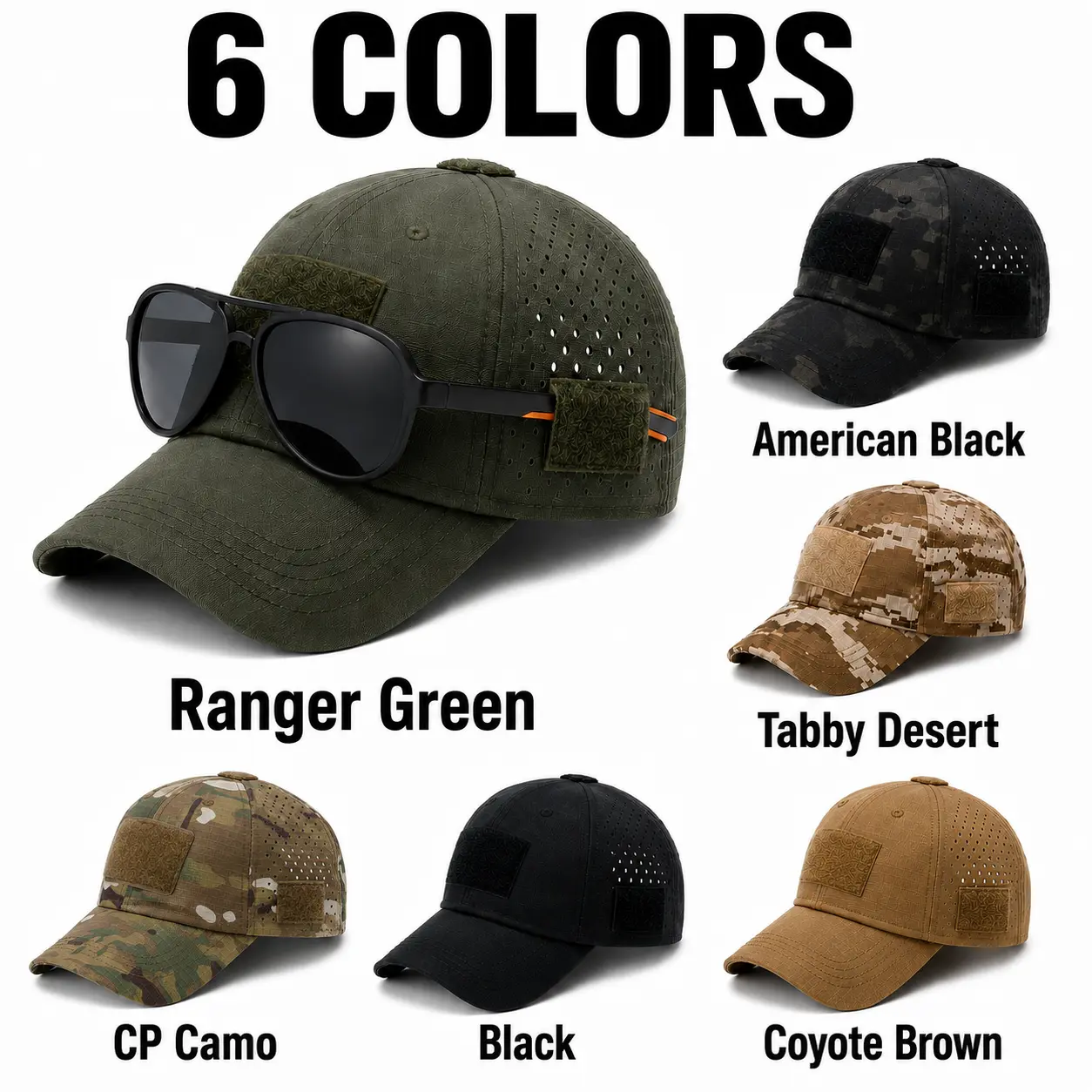 Tactical Operator Hat With Glasses Side Slots for Men, Patch-Ready Hook-and-Loop Panels, Vented Adjustable Baseball Cap for Outdoor Training, Hiking and Camping,  Hat Only