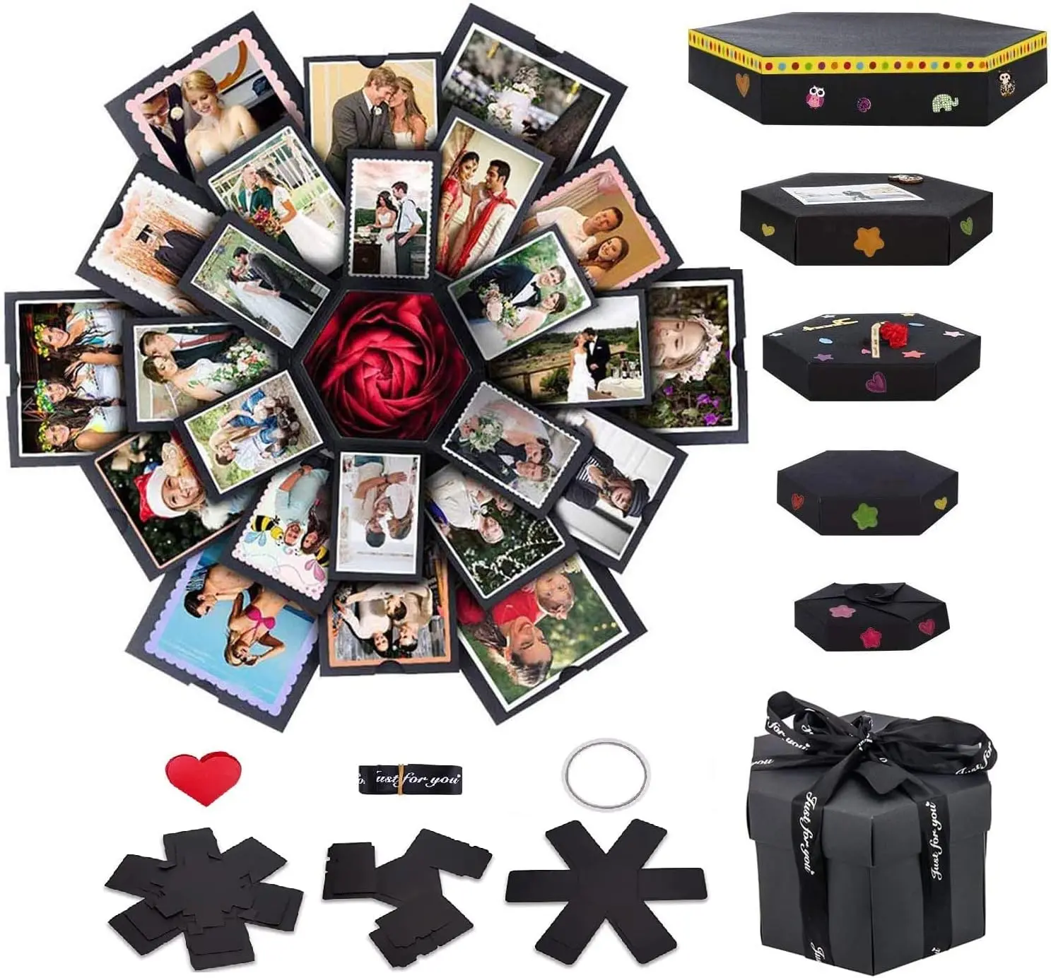 Explosion Gift Box, Photo Box, Six-sided Gift Box, Love Memory DIY Handmade Photo Album Scrapbook, Ideal for Weddings, Birthday Gift, Valentine's Day