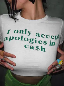 Women's Letter Print Round Neck Crop Tee, Graphic Top, Fashion Casual Short Sleeve T-shirt for Daily Holiday Vacation Outdoor Wear, Ladies Clothes for All Seasons