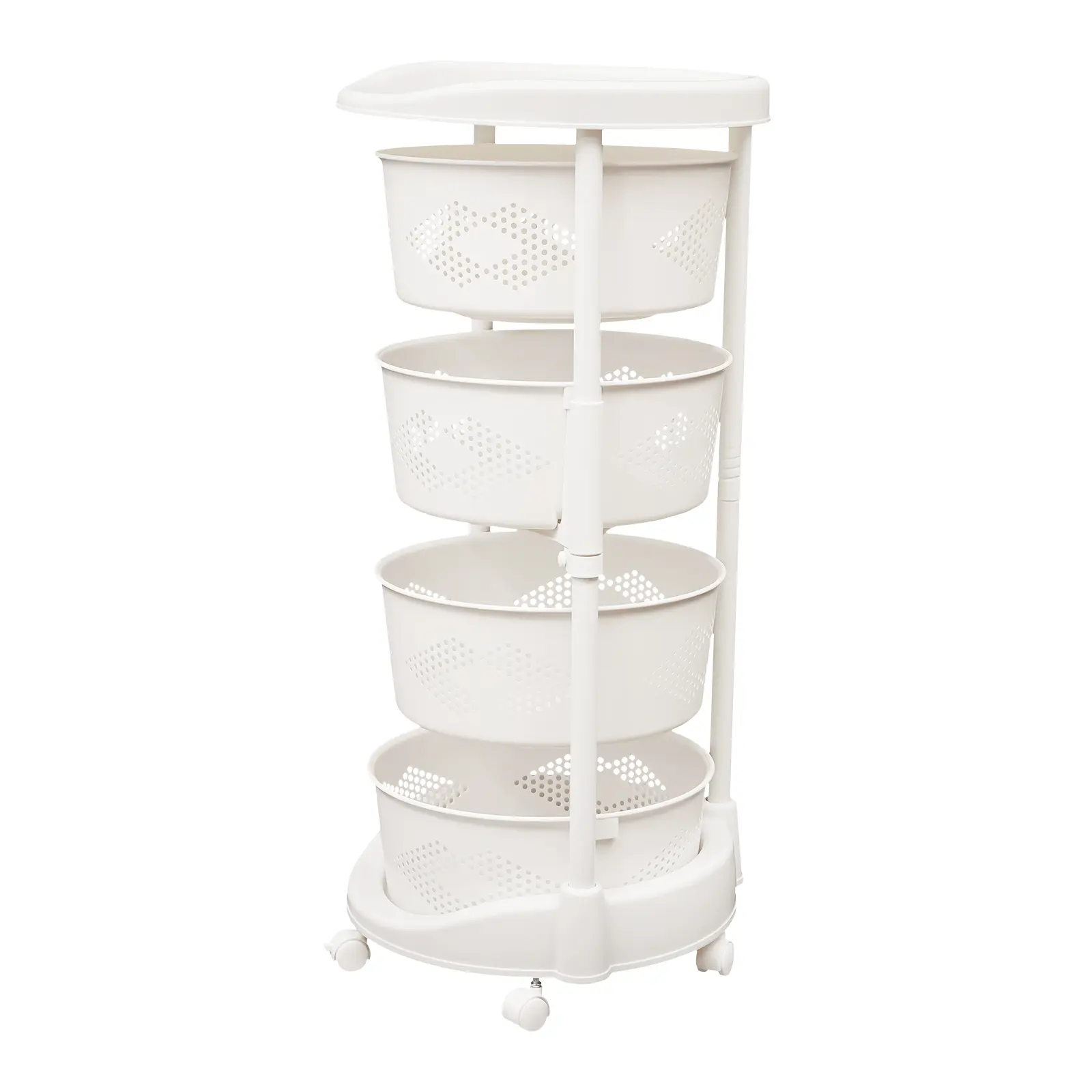 4-Tier Adjustable Utility Cart - PP+Iron Rotating Bathroom Shelf Organizer with Wheel-Based Freestanding Design, 4 Adjustable Racks, 74 cm Height, 40kg Capacity for Bathroom, Kitchen Use, Casual