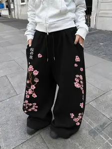 Unisex Adjustable Waist Drawstring Straight Leg Fitted Pants, Floral & Geometric Print, Casual Comfortable Daily Wear, All Seasons, Sporty & Home Clothing