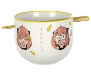 Spy x Family Anime Manga Many Faces Of Anya Ramen Bowl Bundle with Soup Bowl, Bamboo Chopsticks Set