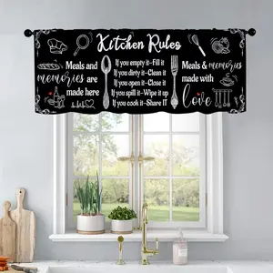 1 Kitchen Knife Fork Cutlery Text Print Black Background Kitchen Curtains Window Curtain Valance Living Room Bedroom Bathroom Home Decor 54 Inches * 18 Inches