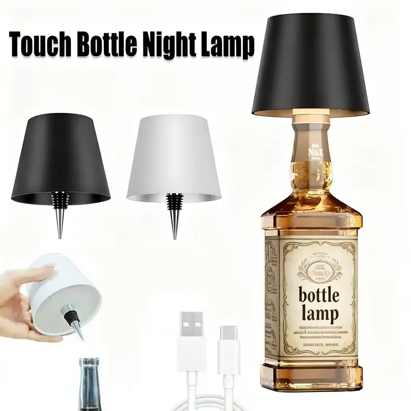 Wireless Bottle Lamp,2400Mah Creative Table Lamp Touch Control Table Lamp,USB Charging Night Light, Portable Reading Desk Lamp, Suitable For: Bedroom Bedside Lamp, Dining Room, Parties, Valentine'S Day Gift, Holiday Presents, Christmas Gifts