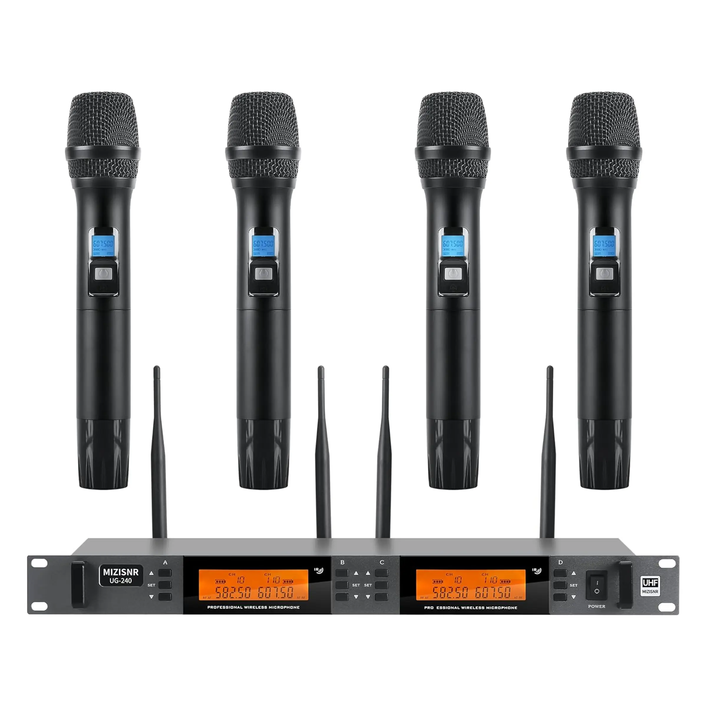 4-Channel UHF Wireless Microphone System - All-Metal Cordless Mics, 200CH Auto Scan, 300FT Long Range, TRS Output for Karaoke, Church Use, Uhf Radio