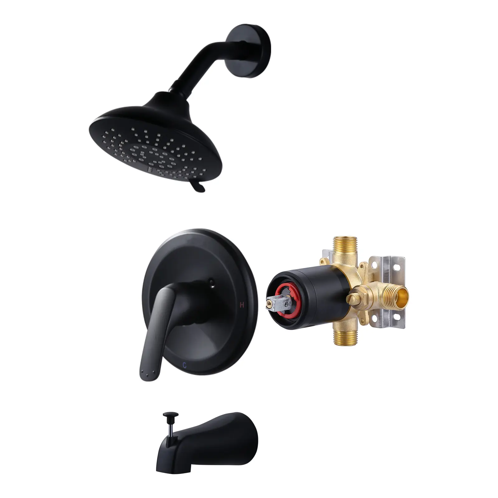 WOWOW Shower Tub Faucet Set with Valve, Black Shower Faucet Set with Tub Spout showerhead pressure bathtub faucet portable shower afina showerhead showerhead replacement