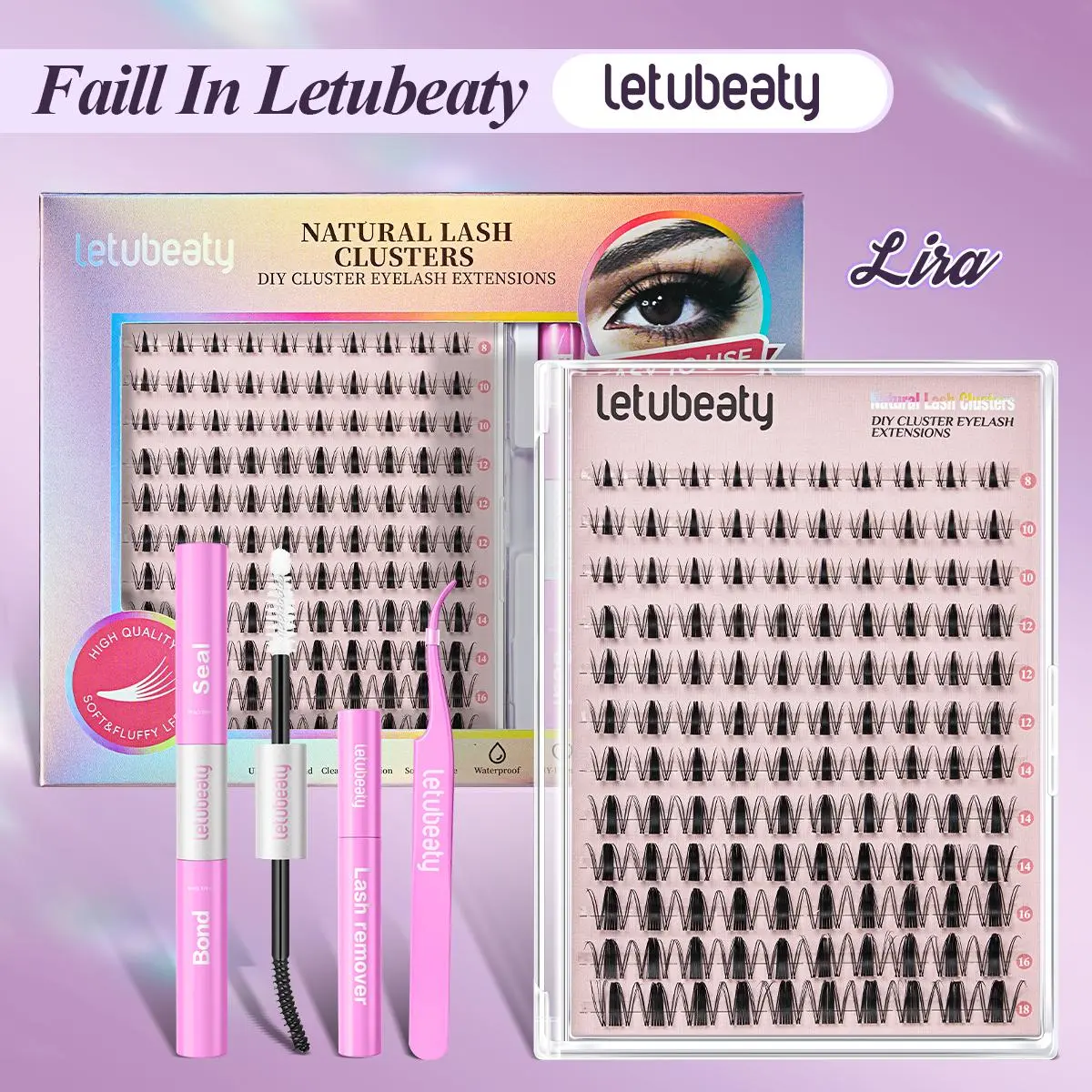 DIY Fluffy Lash Cluster Kit for Dramatic, Soft B-Curl Lash Extensions, Complete Set for Beginners with Gentle Black Glue, Remover, and Tweezer for Easy At-Home Application, Beauty Products, Fluffy Lash Clusters