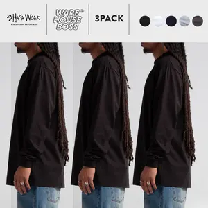 3 Pack SHAKA WEAR SHAKAWEAR Men's Max Heavyweight Long Sleeve T Shirts SHAKA WEAR Plain Crew Neck T Shirt Casual Cotton Tee Basic Shirts Big and Tall Hip Hop Harem