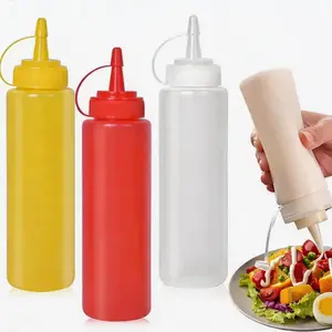 Condiment Sauces Squeeze Bottles - (3Pcs-13.5oz),with Leak-Proof Cap and Scale Line.Plastic Squeeze Squirt Bottles for Ketchup,Mustard,Oil, Salad and More. Utensils Kitchen