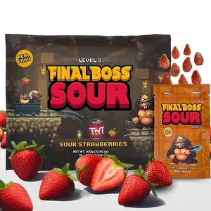 Final Boss Sour Candy, Extremely Super Sour Gummy Candy, Strawberry, LvL 1, (1.06 Ounces Bags, 10 Bags) - Gummies Made with Dried Fruit, Free of Artificial Colors, Low Calorie Healthy Snack for Kids & Adults
