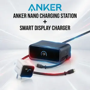 Anker Nano Charging Station( 2.3 ft Anker InstaCord Retractable Cable, 3 USB-C, 1 USB-A, 3 AC) + Anker Smart Display Charger ( Built-In Care Mode, Compact with 180° Foldable Plug)