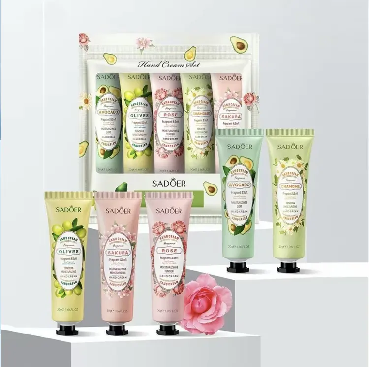 Floral&Fruity Hand Cream Set,5 Counts/set Moisturizing&Fast-absorbing Hand Cream,Nourishes All SkinTypes,Gifts Christmas with Lip Balms Creams hand care product Fragrance Moisturizing Hand Cream Classics cream hopblackfriday collagen hand cream