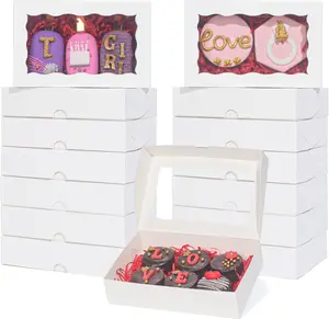 50Pcs DIY Assembly White 7 x 4 3/8 x 1½ inches Cookies Boxes with Window Bakery Packaging for Macaron Cakesickle Chocolate - Home Improvement.
