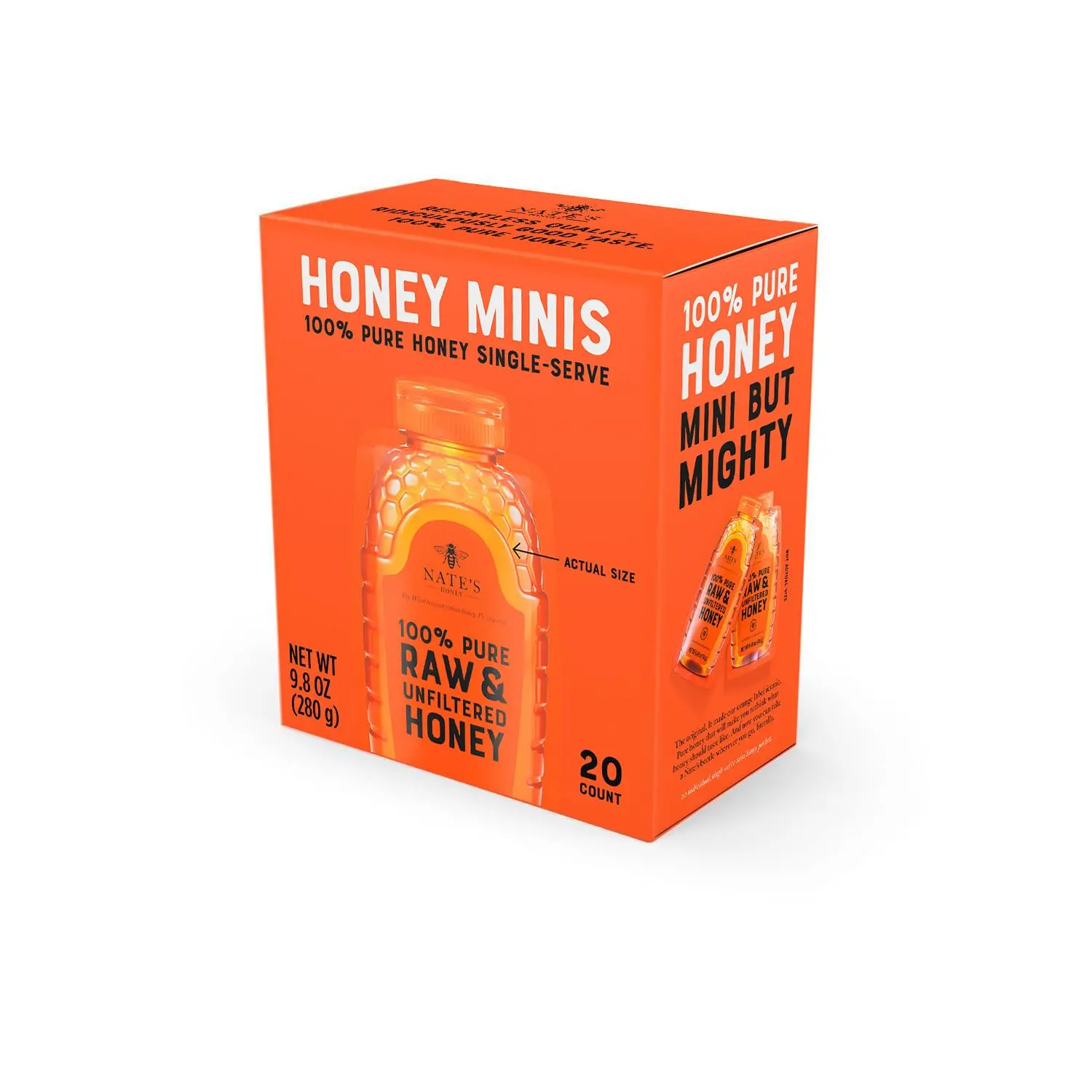 Nate's Honey Minis - Single-Serve Pure, Raw & Unfiltered Honey - 0.49oz Packets, 20ct box