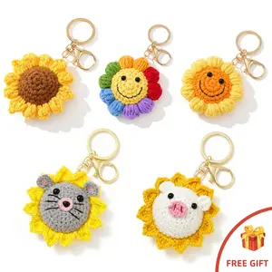 Cute Sunflower Keychain, Handmade Crochet Flower Bag Charm, Bestie Birthday Gift Ideas, Aesthetic Flower Key Ring for Girls