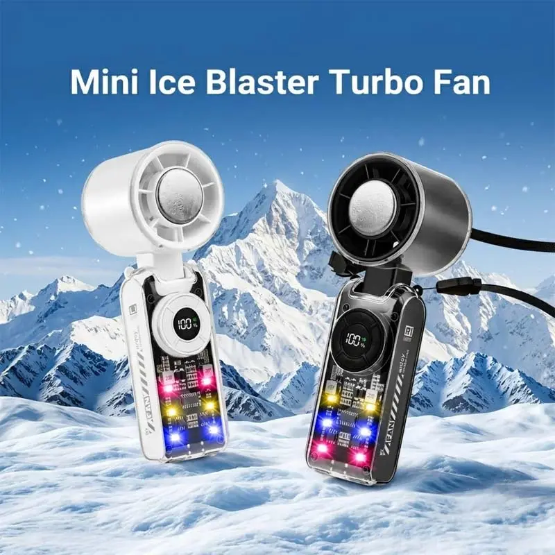 5-in-1 Refrigeration Handheld Turbo Fan | 199-Level Stepless Mini Neck Fan | 4000mAh Rechargeable Portable Cooling Fan for Travel Dorm Office