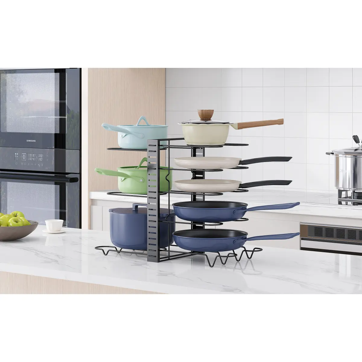 SUOERNUO 8-Tier Adjustable Metal Pots and Pans Organizer, Heavy-Duty Under-Cabinet Storage Rack for Kitchen Organization, Dish Drainer