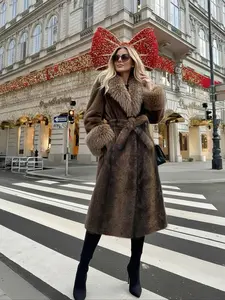 Women's Faux Fur Coat, Winter Fashionable Long Sleeve Jacket, Elegant Thick Leopard Print Outerwear, Casual Loose Fit Medium-Length Women's Coat