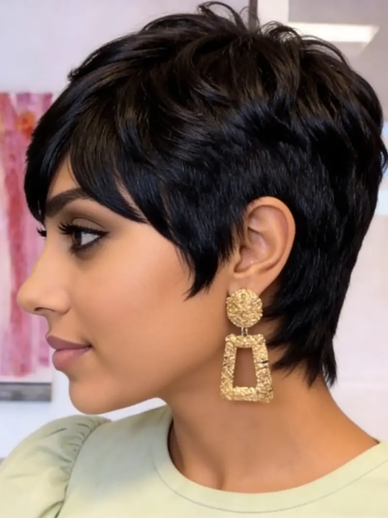 Human Hair Short Wig Straight Layered Bob Pixie Black Highlights NEW Soft Apex Amazon.com : YOUKNOWIG Pixie Cut Straight Short Bob Wig for  main image 2