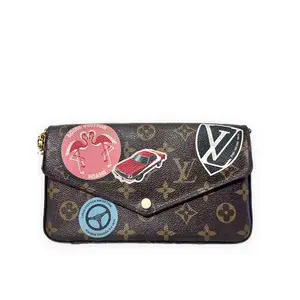 Pre-owned Louis Vuitton Monogram coated canvas Clutches & Wristlets Pochette Félicie Brown with multicolor sticker patches Very Good S014260405304