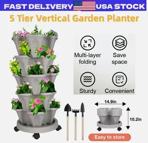 5 Tier Vertical Planter Stackable Planters Garden Tower Pot with Wheels & Tool