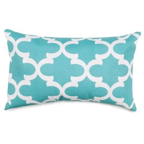 Majestic Home Small Teal Trellis Print Pillow - Woven Fabric, Plush Fill, UV Protected, Fade Resistant, Woven Polyester Material, Indoor/Outdoor Living Room Decor Pillow for Bedding, Living Spaces