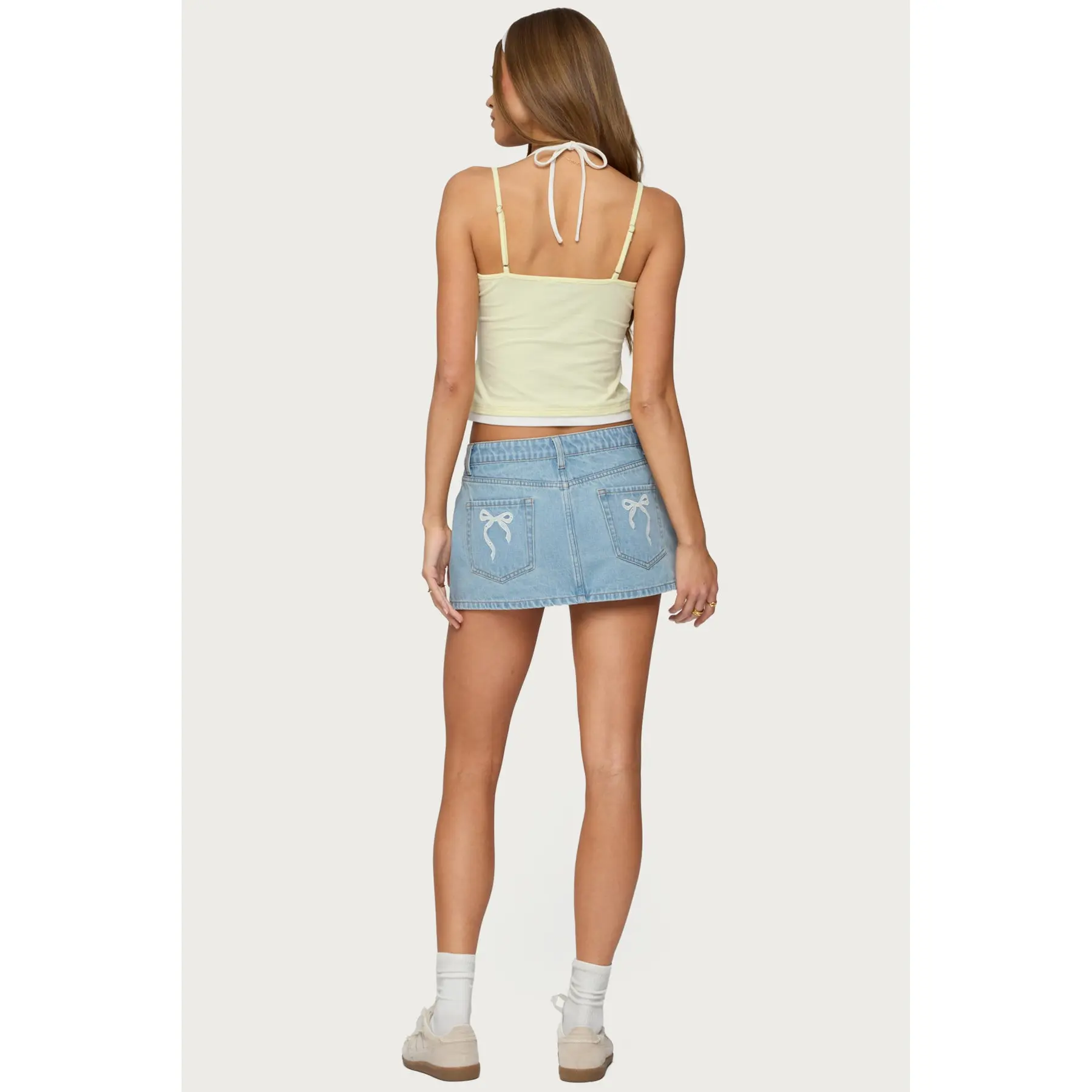 Eyelet Bows Denim Mini Skirt