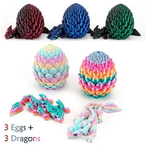 6-Piece Set, 3D Printed Ice Crystal Dragon Egg Models, Includes 3 Eggs + 3 Dragons, Bendable Joints, Home Office Desk Decor
