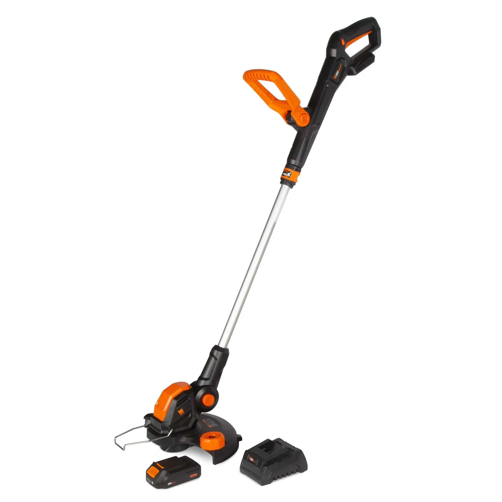 WEN 20813 20V Max Brushless Cordless Straight Shaft 2-in-1 String Trimmer - 12-Inch Cutting Diameter, 2Ah Battery, Charger, Grass Edger, Garden Grass Cutter, Lawn Edger Trimmer, Auto-Feed Head