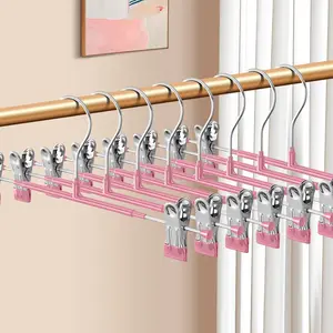 Pants Hangers with Clips for Women 24 Pack Adjustable Heavy Duty Space Saving Skirt Hangers Non-Slip Trousers, Jeans Clothes ,Shorts Black,12Inch