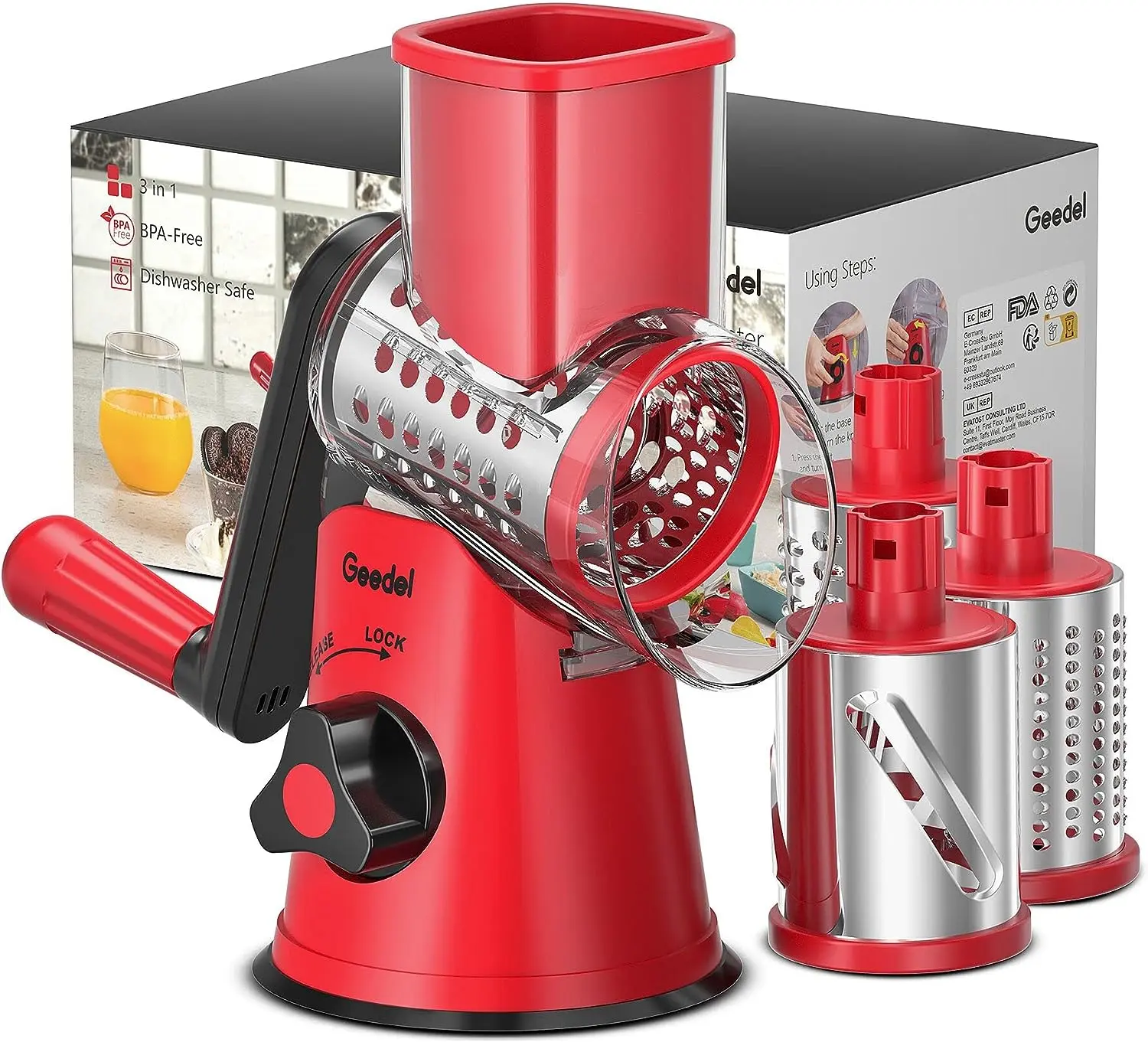 Convenient and Easy to Clean Geedel Rotary Cheese Grater - Perfect for Utensils and Everyday Use