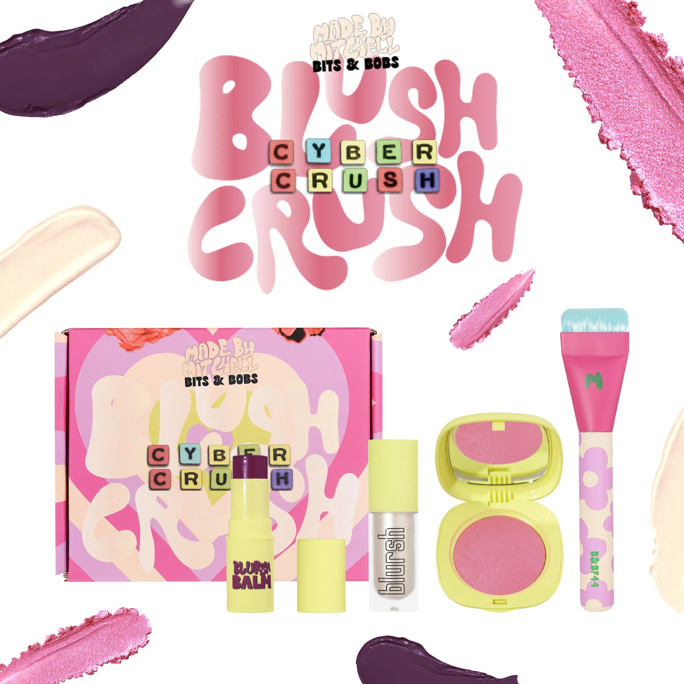 [Made by Mitchell] Bits & Bobs Collection – Cyber Crush Blush Bundle | Glowy Sculpted Cheeks, Blush, Highlight & Balm Makeup Set