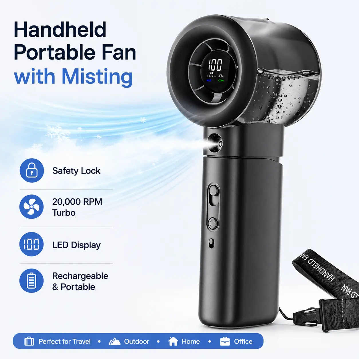 JVSCAM Nano Ice Mist High-Speed Multifunctional Portable AC - Rechargeable Ultra-Quiet 2-Second Cooling Mist Cooler, Portable Handheld Turbo Fan for Outdoor Use, Multifunctional Fan Bladeless Fan