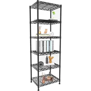 6-Tier Storage Shelves Standing Shelving Metal Units, Adjustable Height Wire Shelf Display Rack for Pantry Laundry Bathroom Kitchen 16.6" x 11.8" x 63", Black