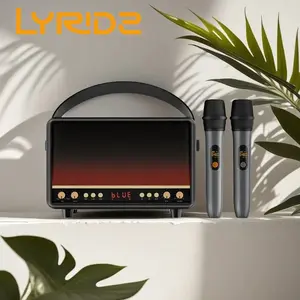 Lyridz 80W Bluetooth Stereo Speaker Karaoke Machine Audio- 2 Wireless Microphones,  Echo,Bass,Guitar,RGB Light,Different Port for Party Retro Vintage