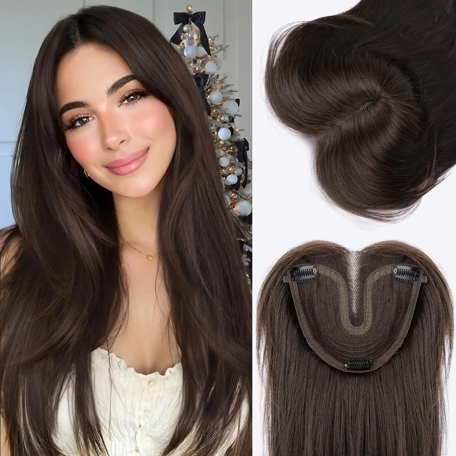 [Kookastyle] Hair Toppers for Women with Thinning Hair, 24 Inch Synthetic Clip in Topper Hair Extensions with Adjustable Band, Layered Wiglet Adds Volume and Natural Coverage (Dark Brown)