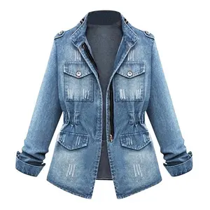 Denim Jacket Womens Casual Solid Casual Oversize Autumn Ladies Slim Jeans Chain Jacket Pocket Coat 2025 Plus Size Womenswear Tops Can be used with a raincoat